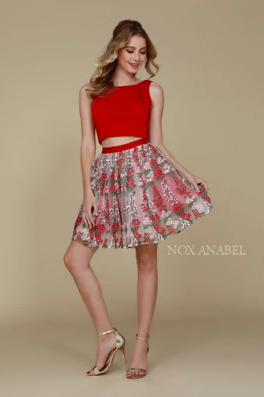 Short Two Piece Homecoming Beautiful Floral Dress Red