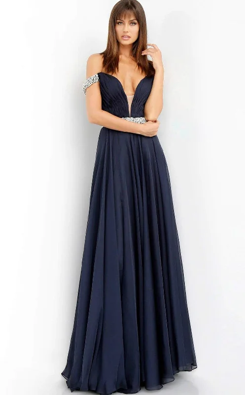 Jovani 54935 Off-Shoulder High Slit Long Prom Dress