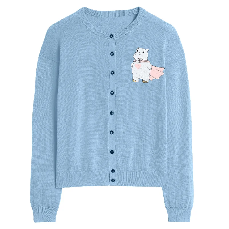 Women's blue hippo jacquard vintage sweater