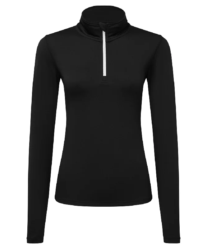 Black/White - Women’s TriDri® recycled long sleeve brushed back ¼ zip top