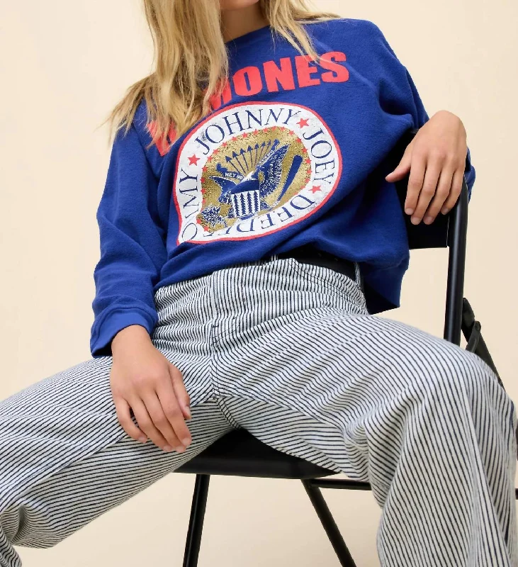 Ramones Gold Seal Reverse Raglan Sweatshirt In Blue Quartz