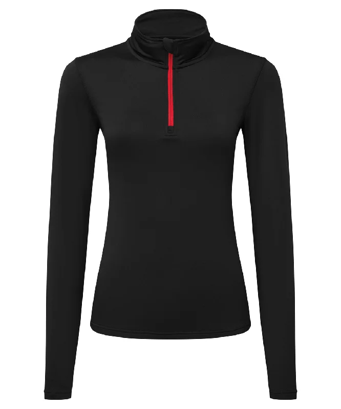 Black/Red - Women’s TriDri® recycled long sleeve brushed back ¼ zip top