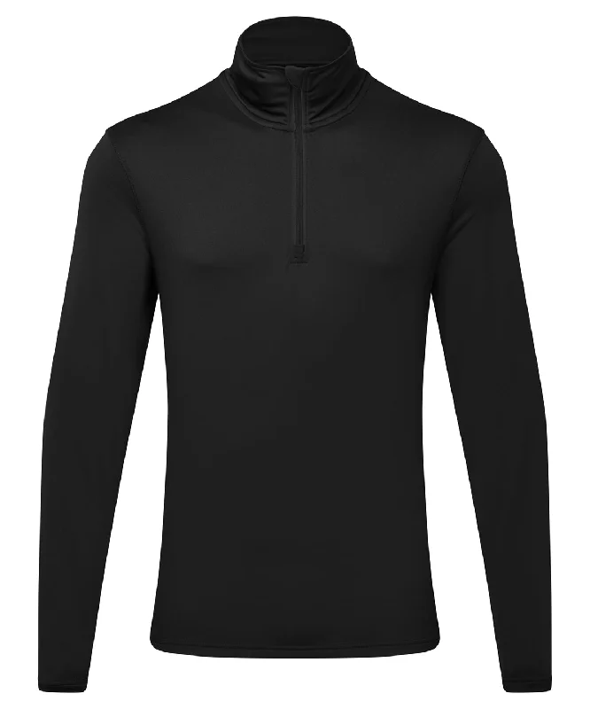 Black/Black - TriDri® recycled long sleeve brushed back ¼ zip top