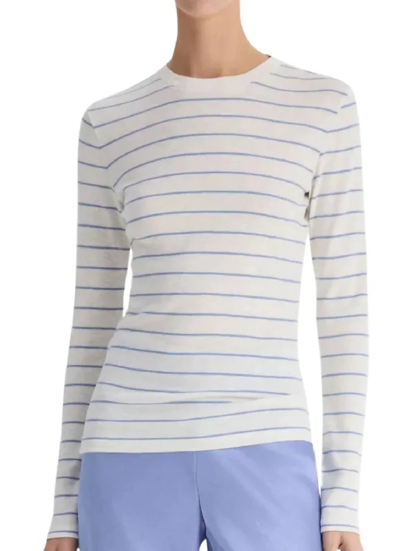 Striped Long Sleeve Crew Tee In Pacific Opal Combo