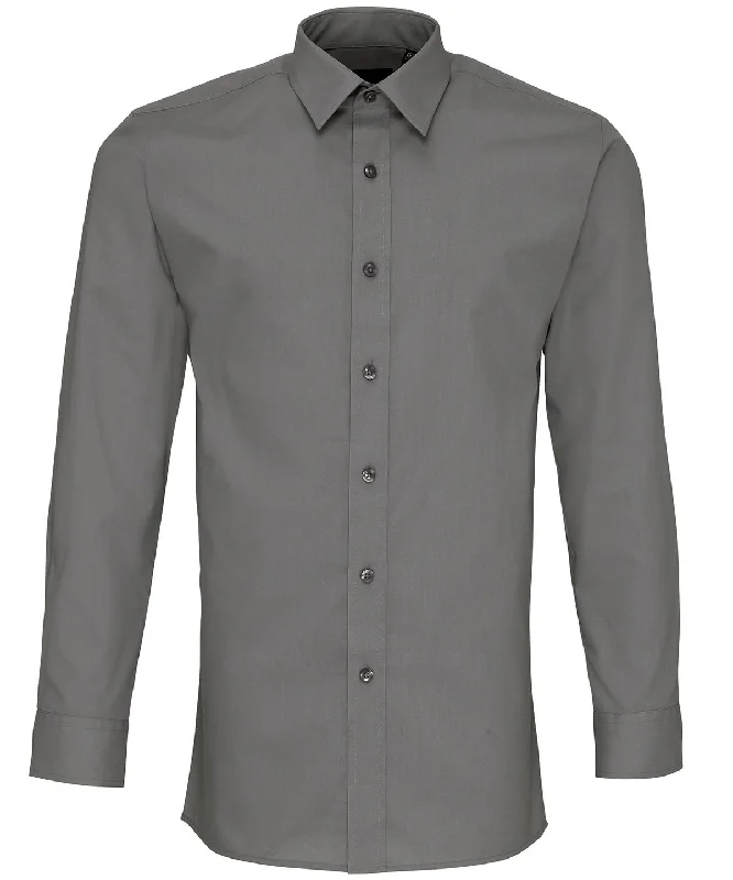 Dark Grey - Poplin fitted long sleeve shirt