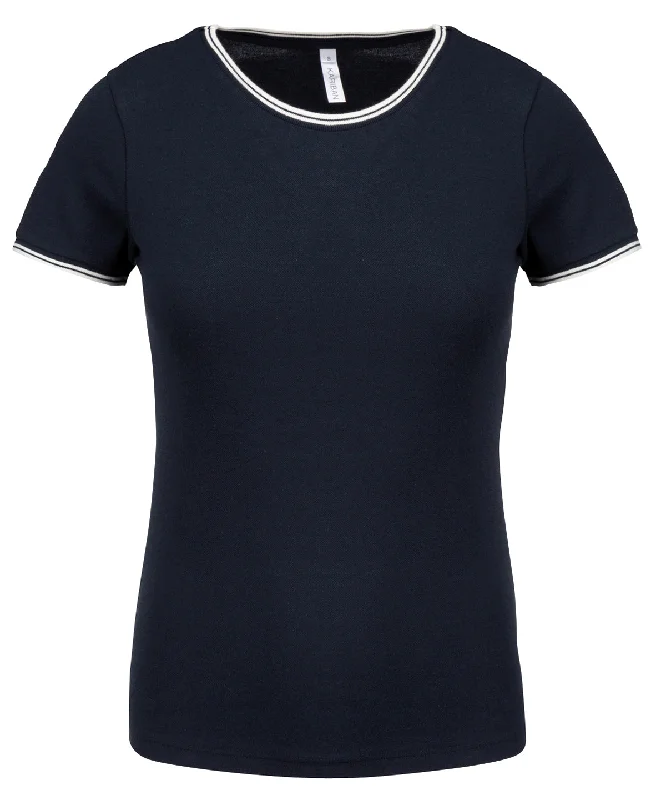 Navy/Off White - Ladies’ piqué knit crew neck T-shirt