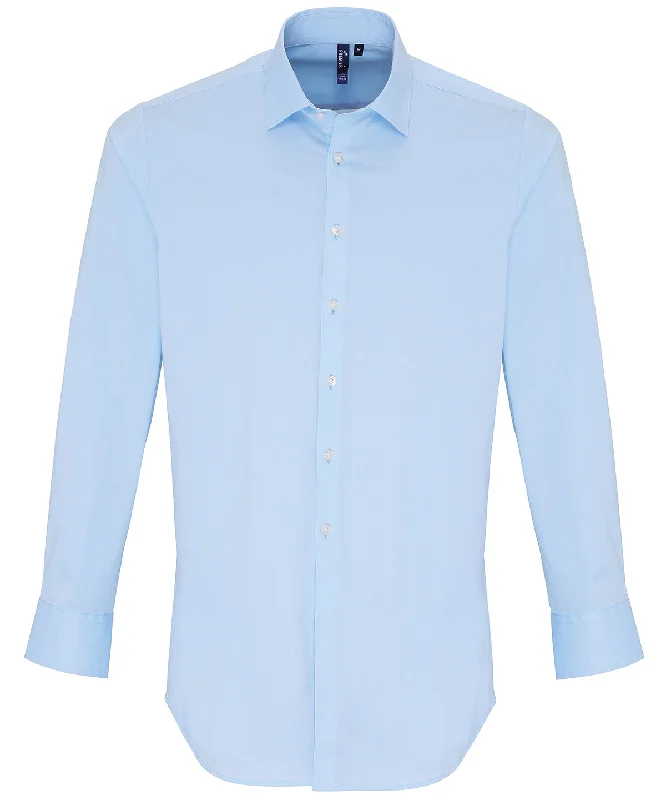 Pale Blue - Stretch fit cotton poplin long sleeve shirt