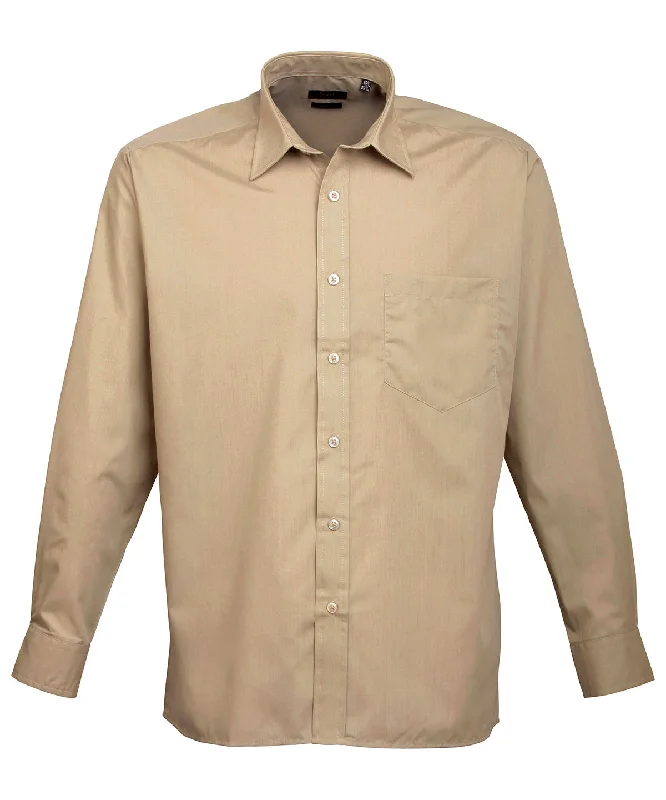 Khaki - Long sleeve poplin shirt