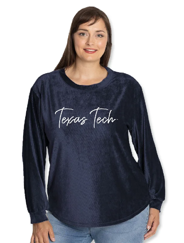 Texas Tech Flocked "Carly" Corduroy Velour Crew Neck