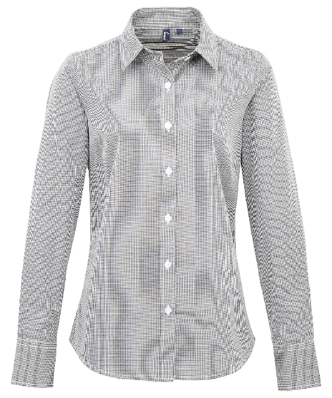 Black/White - Women's Microcheck (Gingham) long sleeve cotton shirt