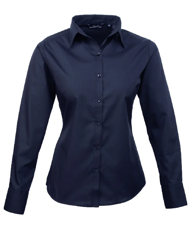 Navy* - Women's poplin long sleeve blouse