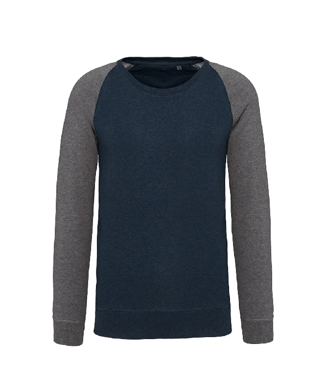 French Navy Heather/Grey Heather - Men's two-tone organic crew neck raglan sleeve sweatshirt