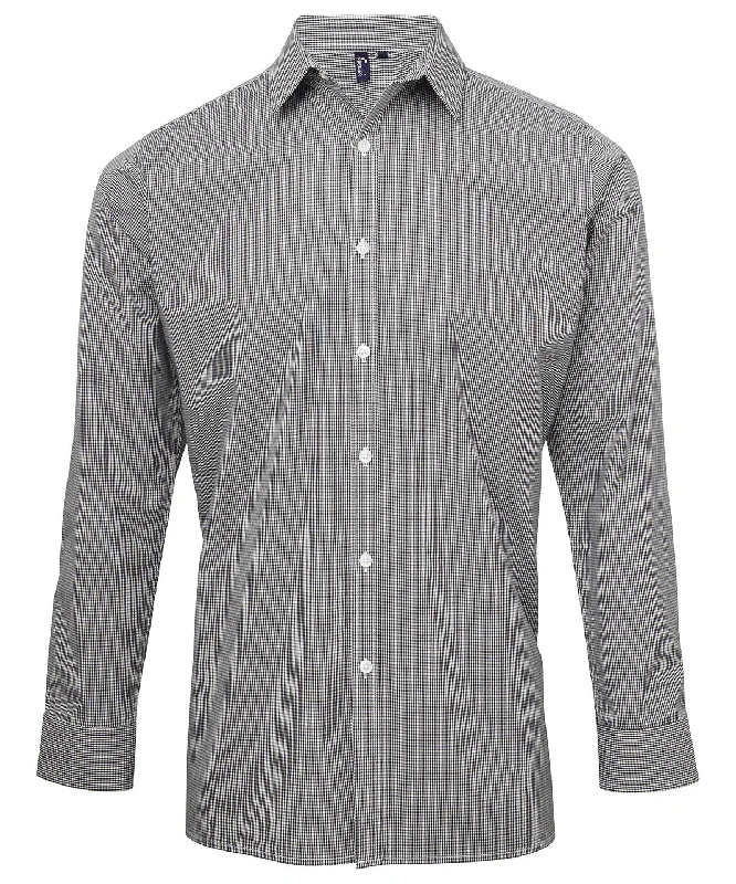 Black/White - Microcheck (Gingham) long sleeve cotton shirt