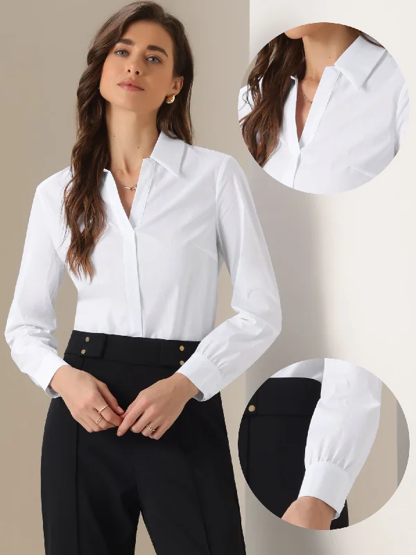 Collared Business Office Long Sleeves Bodysuit Work Shirt