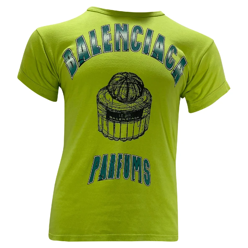 Balenciaga Parfums Graphic Print Crewneck  T-Shirt in Green Cotton