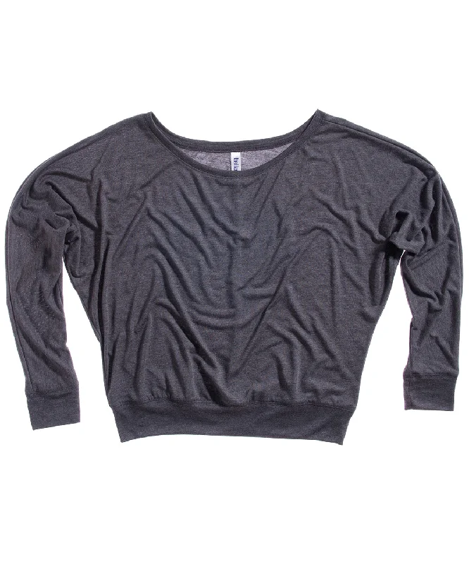 Dark Grey Heather - Flowy off-the-shoulder long sleeve t-shirt