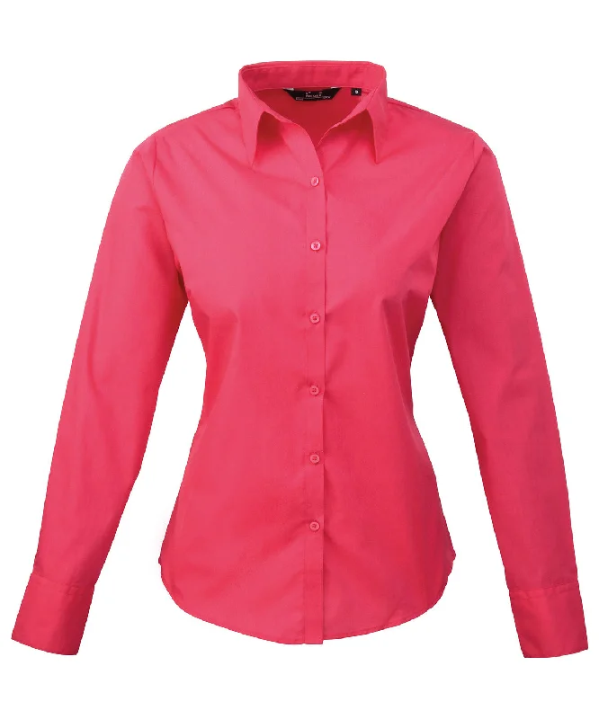 Hot Pink - Women's poplin long sleeve blouse