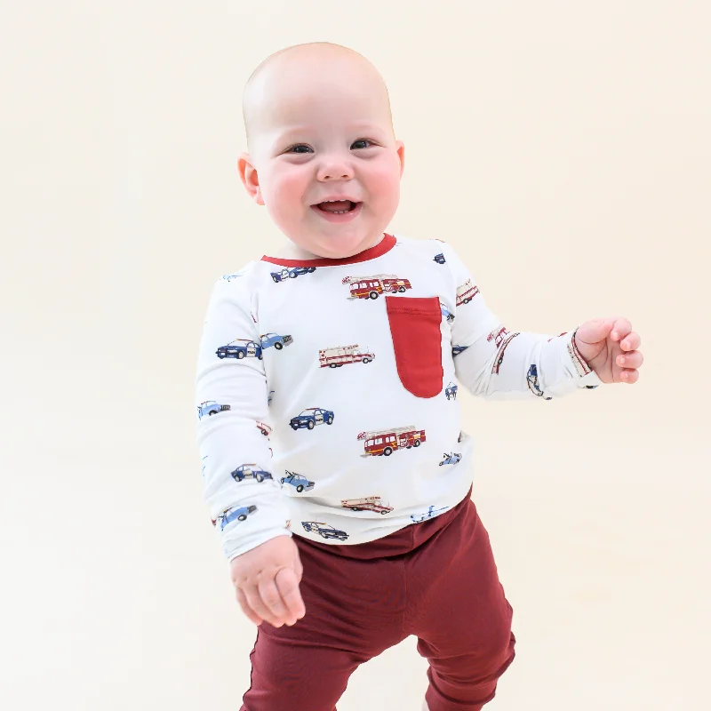 Long Sleeve Toddler Crew Neck Tee in First Responder