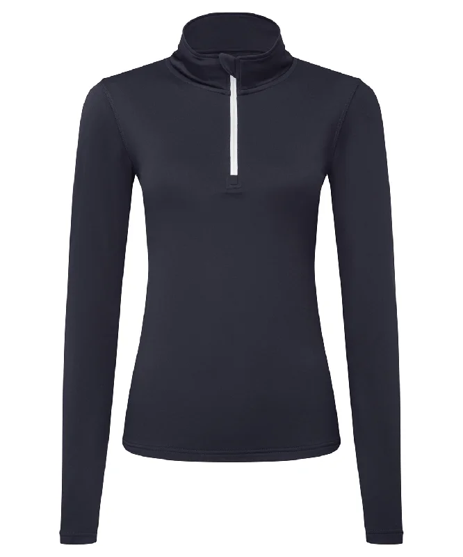 French Navy/White - Women’s TriDri® recycled long sleeve brushed back ¼ zip top