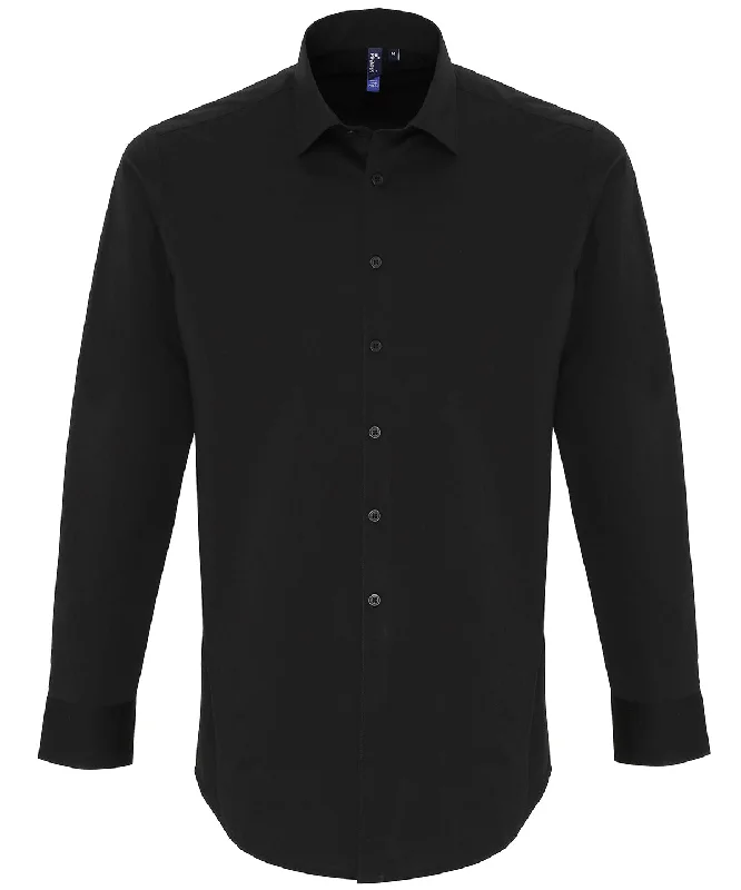 Black - Stretch fit cotton poplin long sleeve shirt