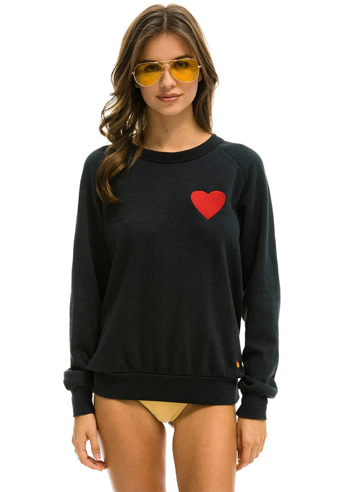 Aviator Nation Heart Embroidered Sweatshirt Charcoal