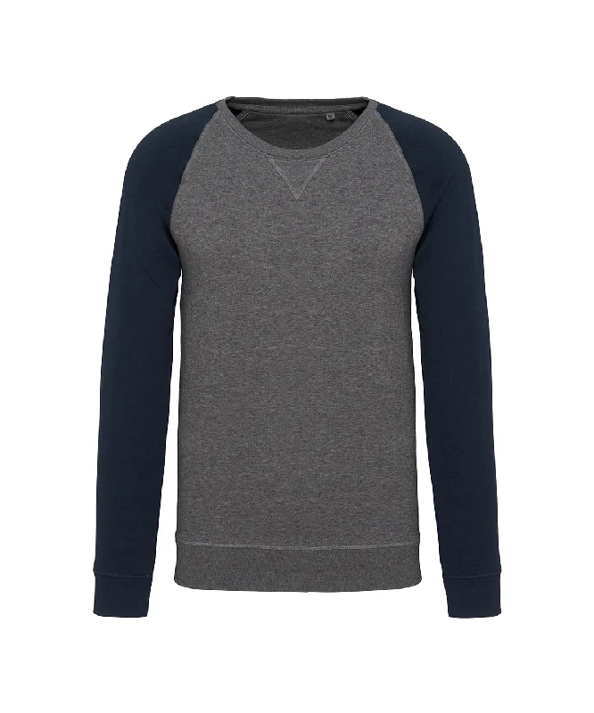 Grey Heather/Navy - Men's two-tone organic crew neck raglan sleeve sweatshirt