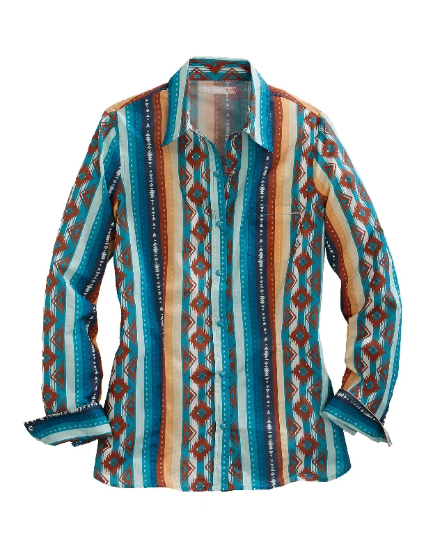 WOMENS LONG SLEEVE SNAP AZTEC STERAPE PRINT  WESTERN SHIRT