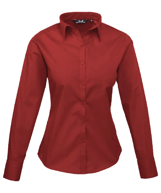 Burgundy* - Women's poplin long sleeve blouse