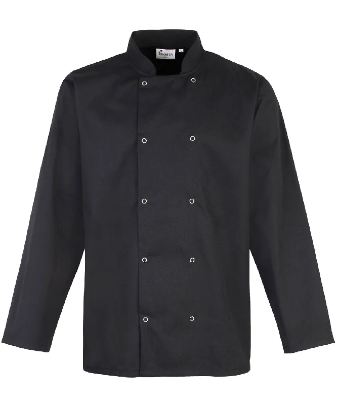 Black - Studded front long sleeve chef's jacket