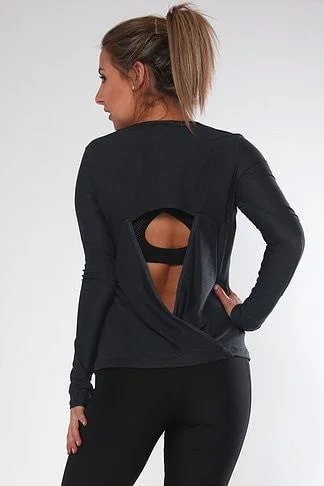 Long Sleeve Drapy Back Top - Metal Grey