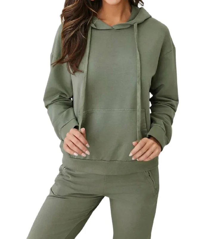 Lightweight Hoodie Sweatshirt In Army Green