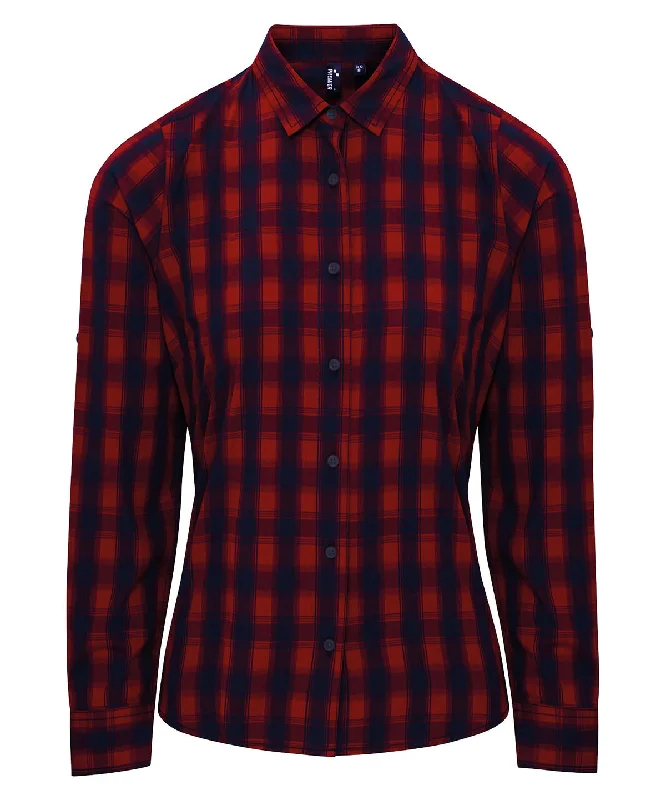 Red/Navy - Women's Mulligan check cotton long sleeve shirt