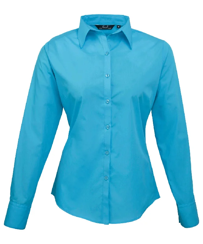 Turquoise - Women's poplin long sleeve blouse