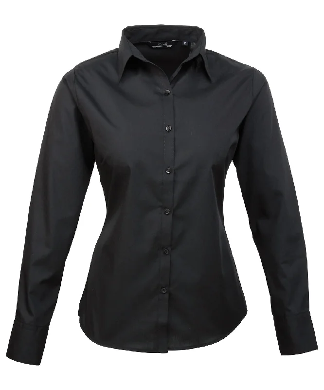 Black* - Women's poplin long sleeve blouse