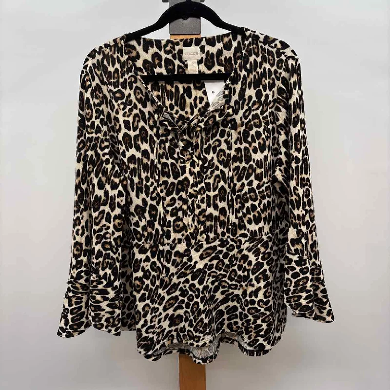 Chico's Women's Size L Brown Animal Print Long Sleeve Shirt