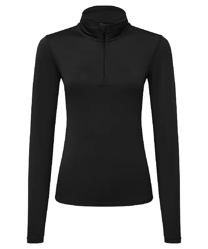 Black/Black - Women’s TriDri® recycled long sleeve brushed back ¼ zip top