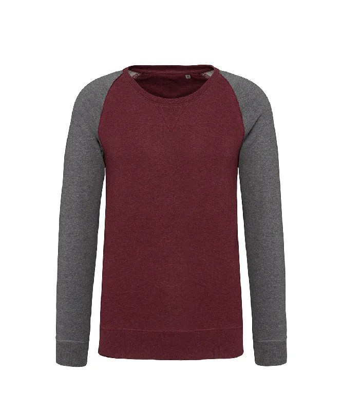 Wine Heather/Grey Heather - Men's two-tone organic crew neck raglan sleeve sweatshirt