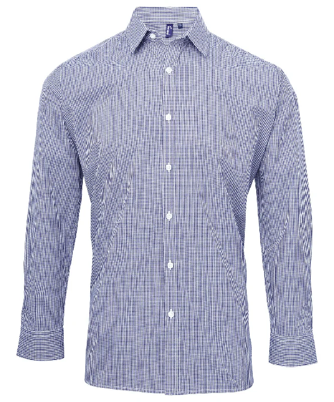 Navy/White - Microcheck (Gingham) long sleeve cotton shirt