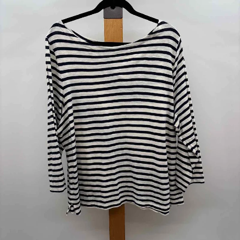 J Crew Women's Size 3X White Stripe Long Sleeve Shirt