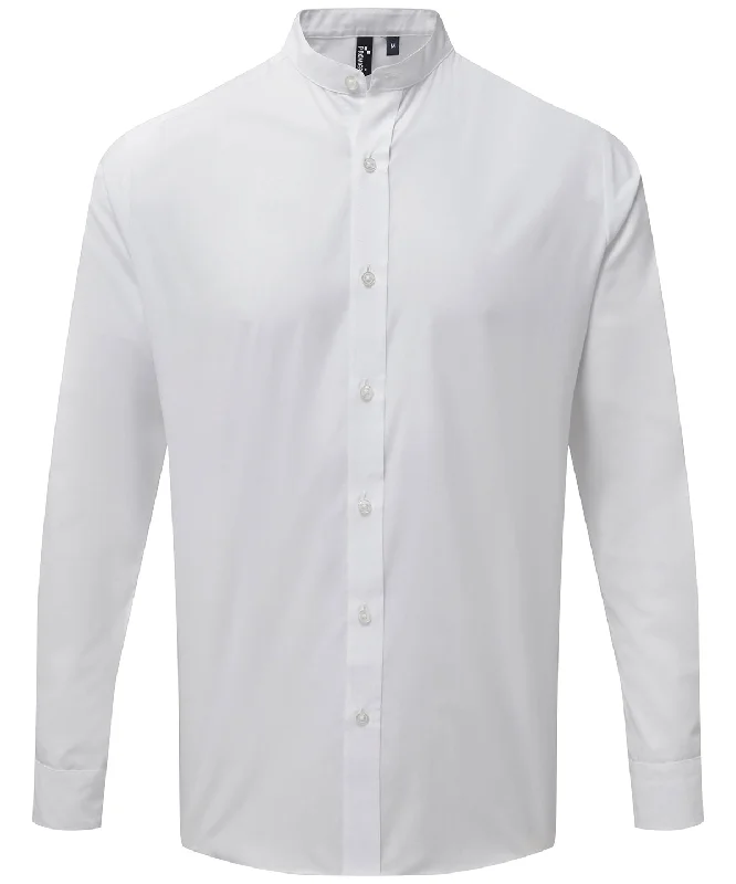 White - Banded collar grandad long sleeve shirt