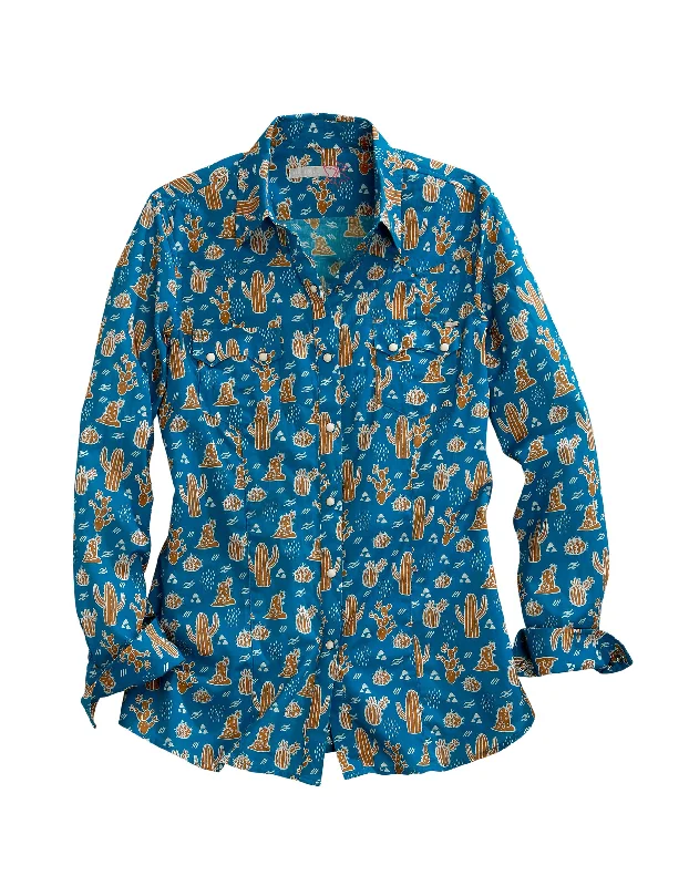 WOMENS CACTI PRINT LONG SLEEVE SNAP SHIRT