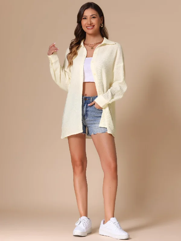 Long Sleeve Button Up Casual Loose Textured Shirt