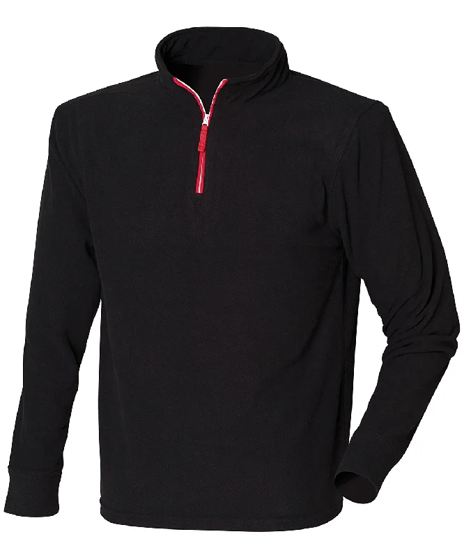 Black/Red/White - ¼ zip long sleeve fleece piped