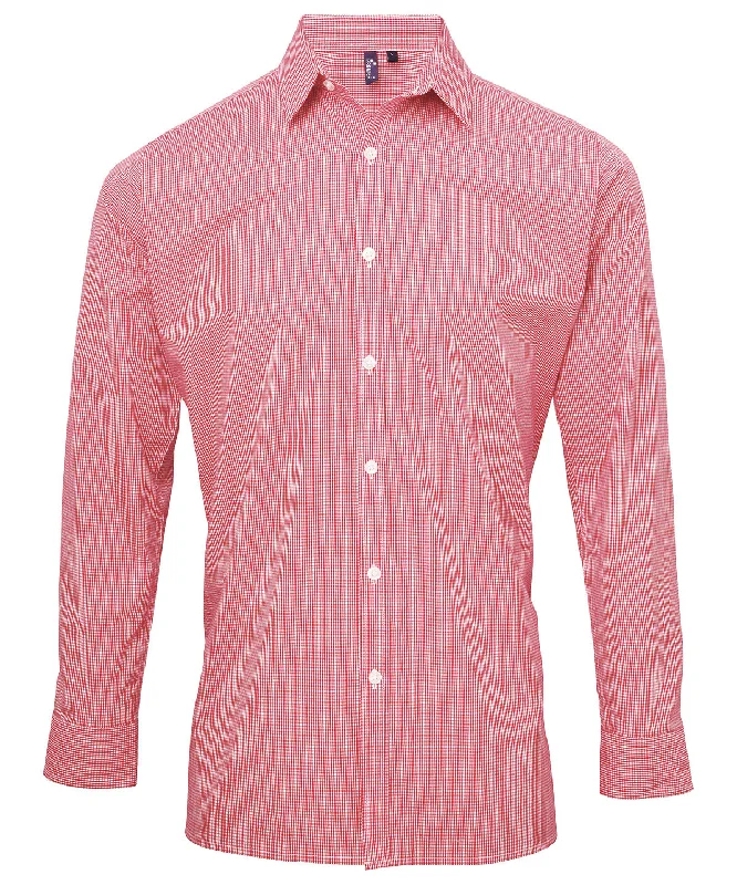 Red/White - Microcheck (Gingham) long sleeve cotton shirt