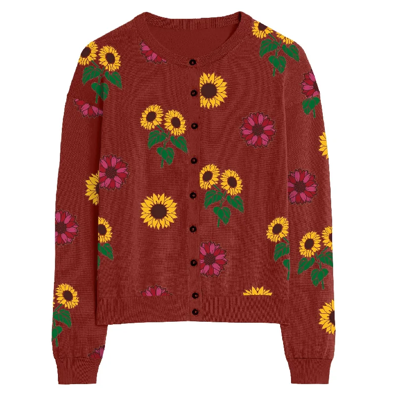 Women's brown sunflower jacquard - knitwear