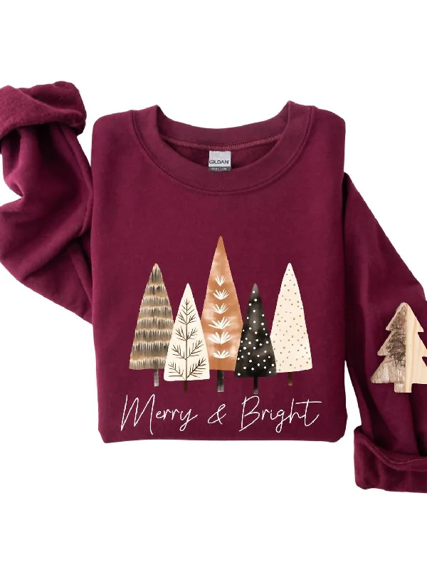 Women's Merry And Bright Xmas Sweatshirt In Maroon