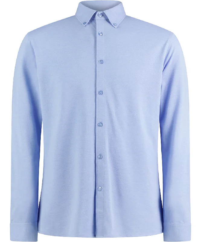 Light Heather Blue - Long sleeve Superwash® 60° piqué shirt (tailored fit)