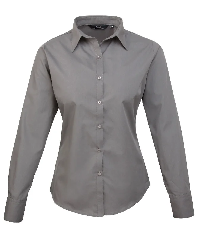 Dark Grey* - Women's poplin long sleeve blouse