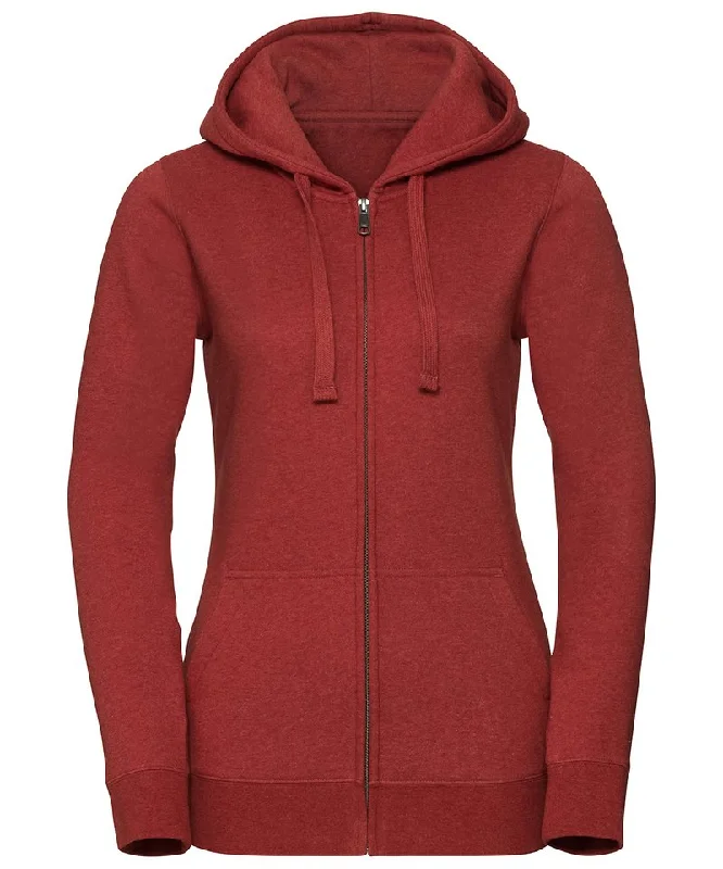 Brick Red Melange - Women's authentic melange zipped hood sweatshirt