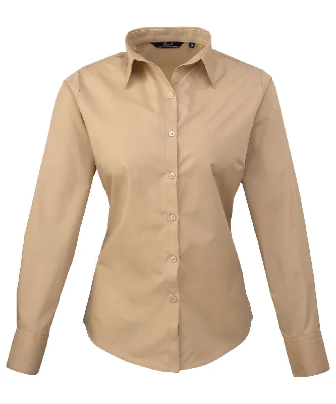 Khaki - Women's poplin long sleeve blouse